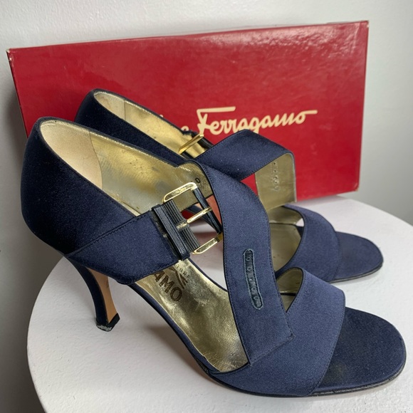 Salvatore Ferragamo Sandals Women Satin Emerald - Picture 1 of 2